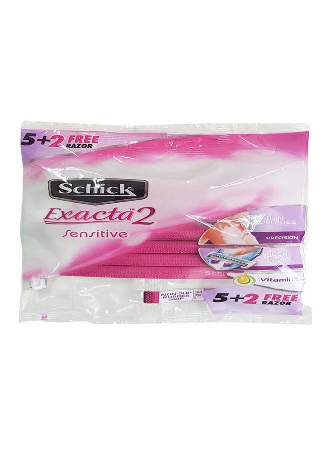 شيك عبوة شفرات حلاقة إكزاكتا 2 للبشرة الحساسة بقبضة من المطاط مضادة للانزلاق مكونة من 5 قطع + قطعتين 10سم