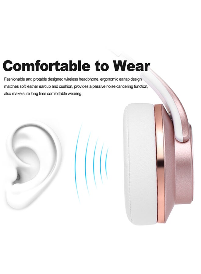 سودو سماعات بخاصية البلوتوث بتصميم يغطي الأذن مع ميكروفون ذهبي وردي/أبيض - Image 3