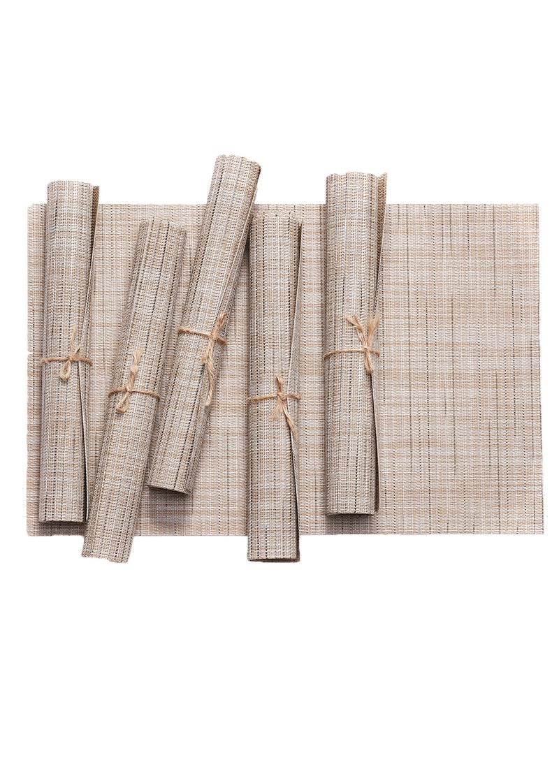 TD HOME 6-Piece Crossweave Placemat Set Rectangle Pvc  45 x 30centimeter Beige 45 x 30cm  - Image 1