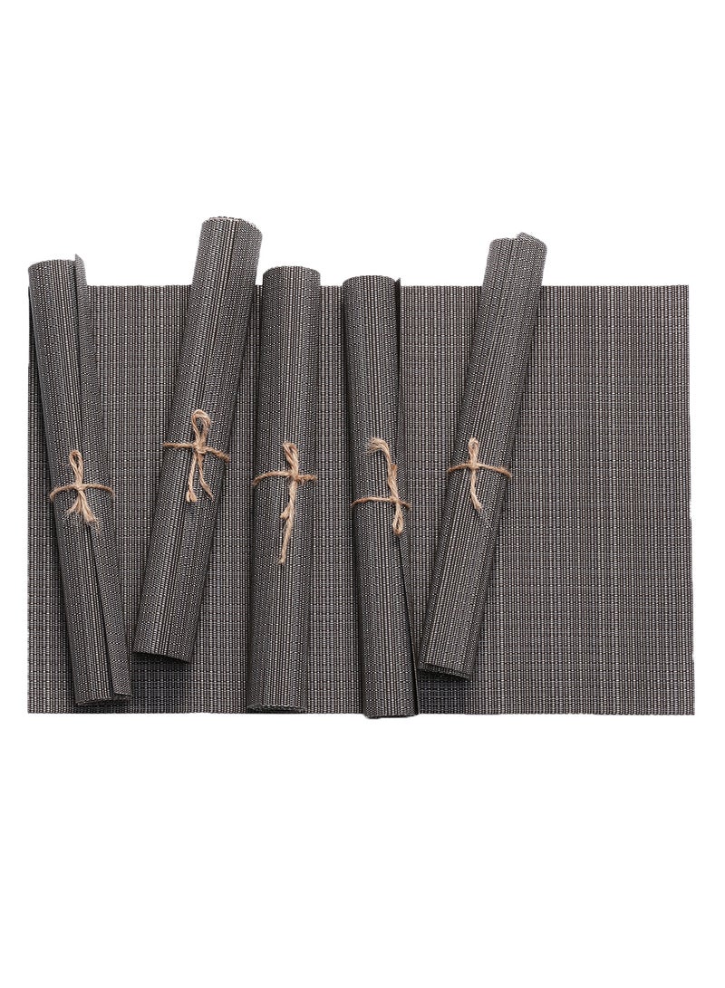 TD HOME 6-Piece Crossweave Placemat Set Dark Grey 45 x 30centimeter - Image 1