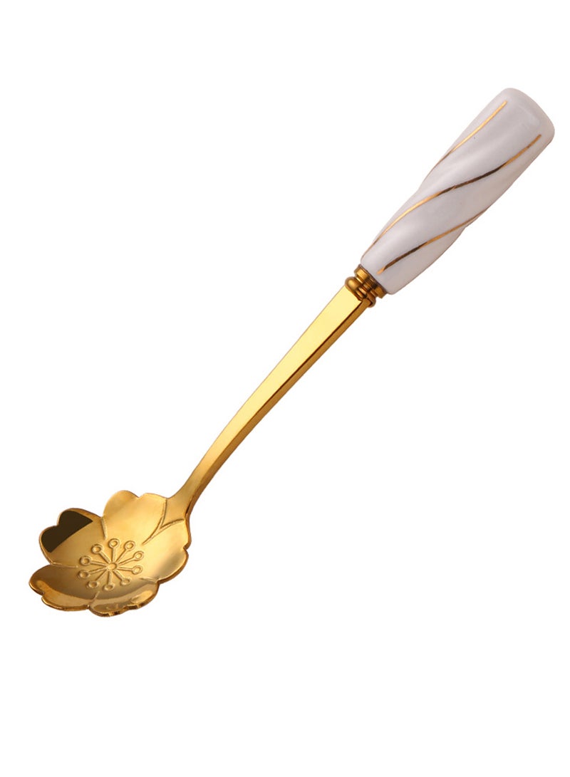 TD HOME 6-Piece Cherry Flower Shaped Stirring Spoon Set Gold/White 12 x 2.8cm - Image 2
