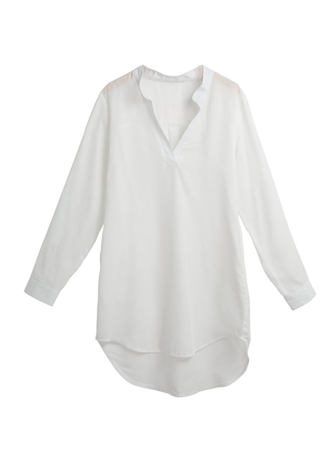 Chiffon V Neck Shirt Dress White  - Image 1