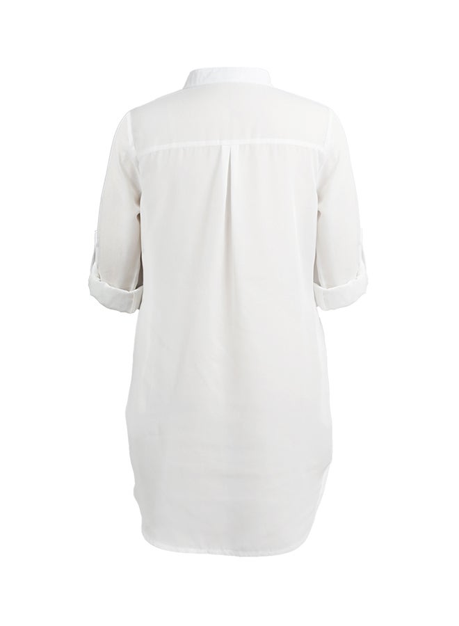 Chiffon V Neck Shirt Dress White  - Image 2