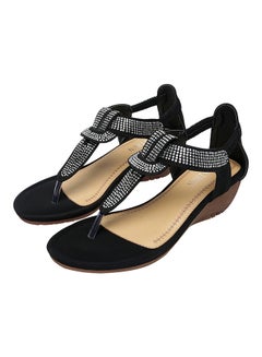 T-strap Wedge Gladiator Sandals Black