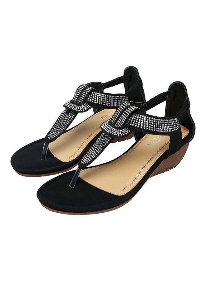 Generic - T-strap Wedge Gladiator Sandals Black - Image 1
