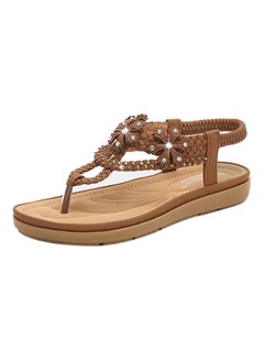 T-strap Elastic Band Sandals Brown