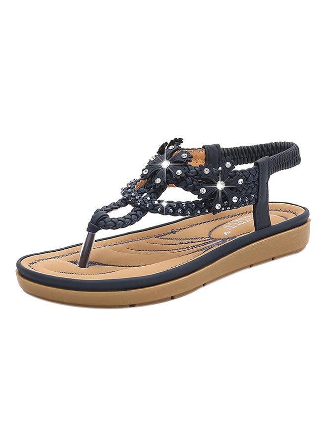 T-strap Elastic Band Sandals Blue - Image 1