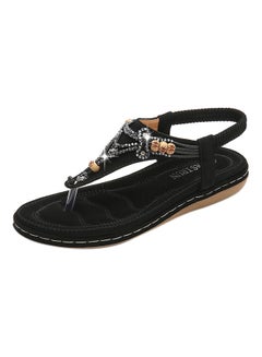 T-strap Elastic Band Sandals Black