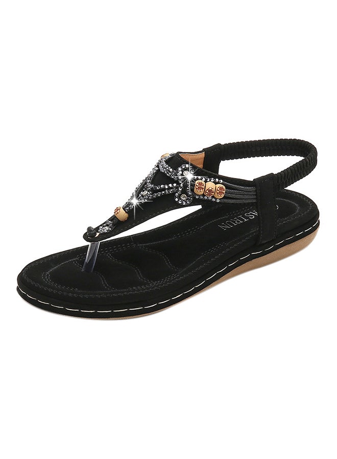Generic - T-strap Elastic Band Sandals Black - Image 1