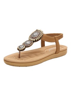 Bohemian T-strap Elastic Band Sandals Brown