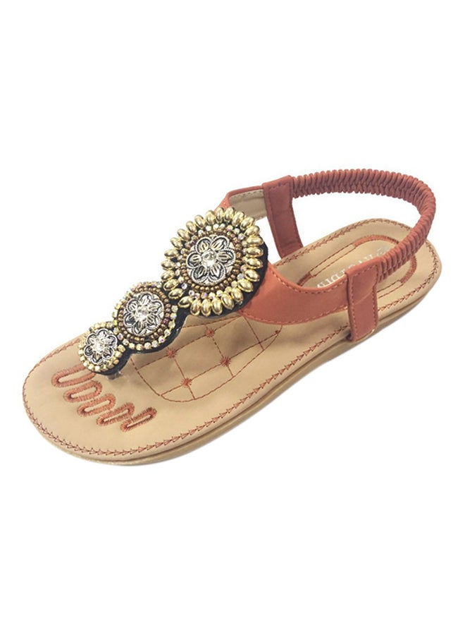 Bohemian T-strap Elastic Band Sandals Red - Image 1
