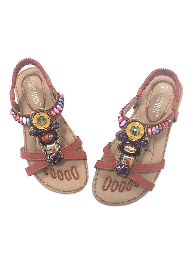 Open Teo Bohemian Elastic Band Sandals Brown  - Image 1