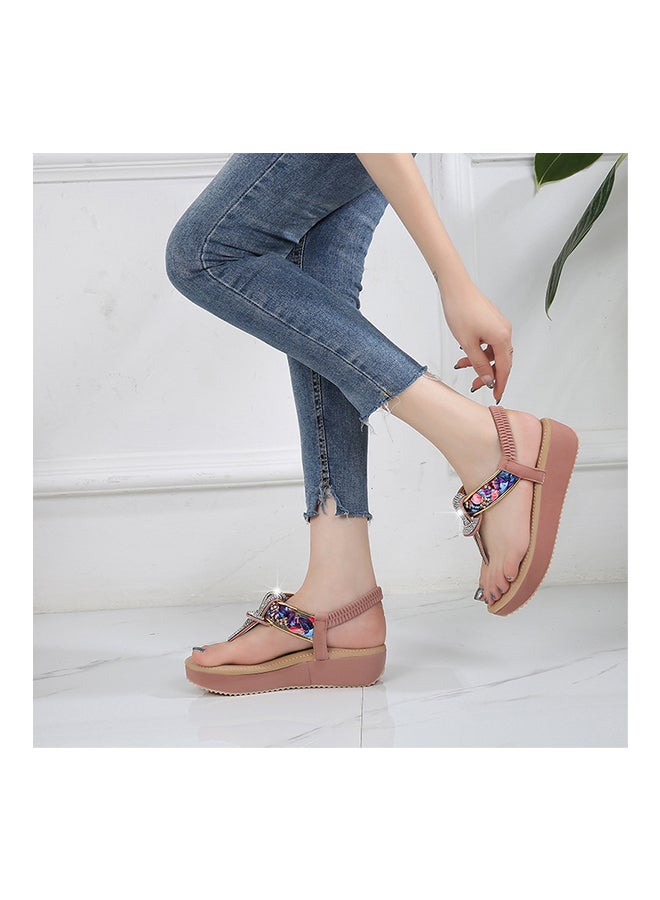 T-strap Wedge Elastic Band Sandals Pink - Image 2