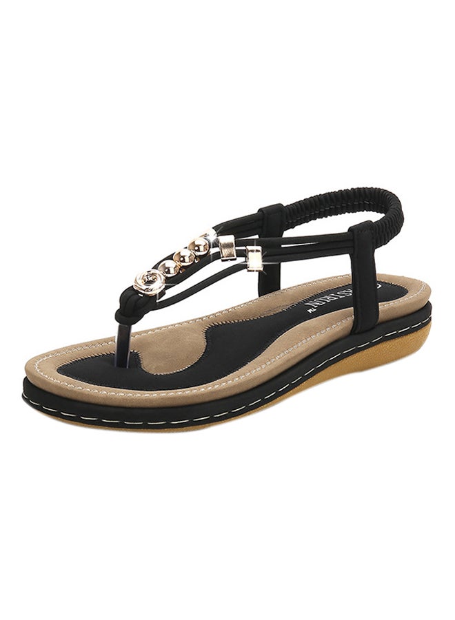 T-strap Elastic Band Sandals Black - Image 1