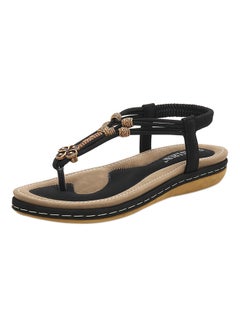 T-strap Elastic Band Sandals Black