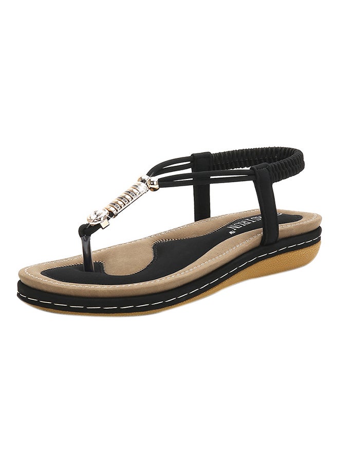 T-strap Elastic Band Sandals Black - Image 1