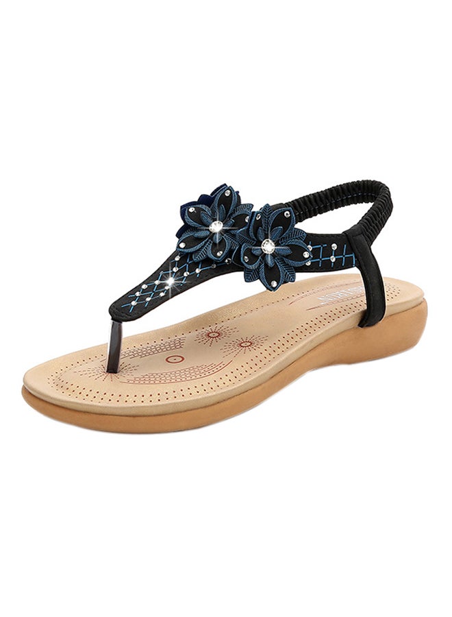 T-strap Elastic Band Sandals Black - Image 1
