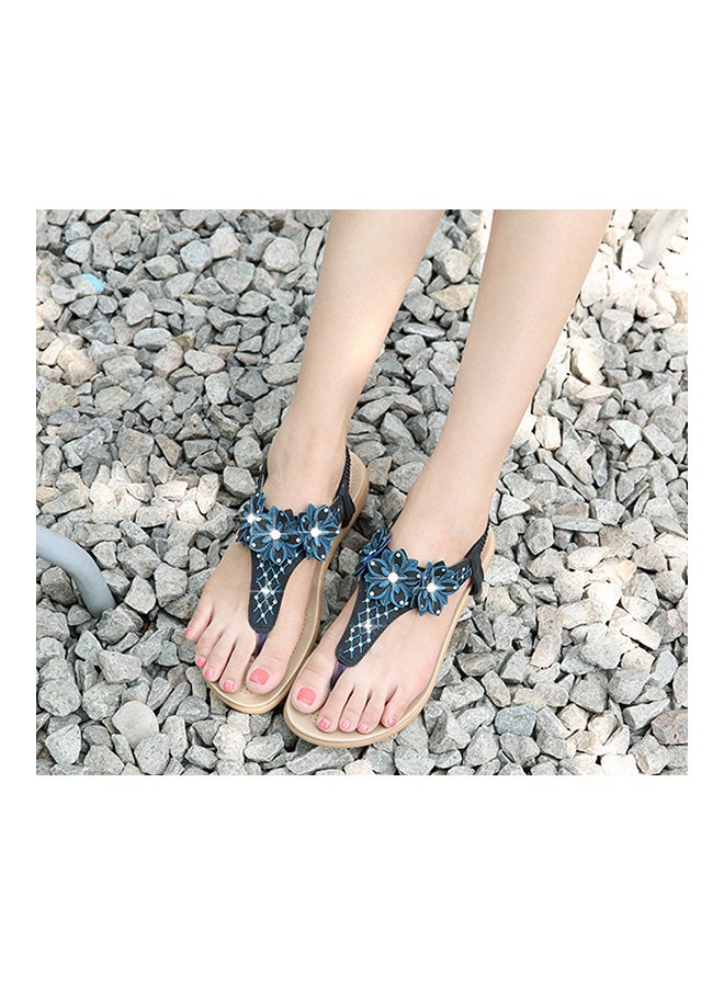 T-strap Elastic Band Sandals Black - Image 2