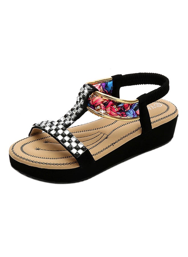 Polyurethane Wedge Elastic Band Sandals Black - Image 1
