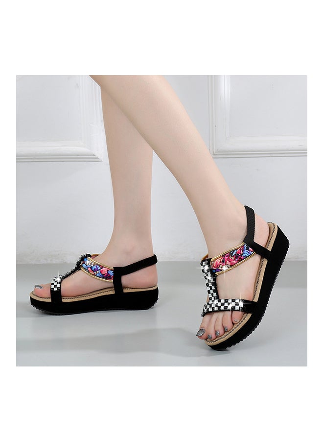 Polyurethane Wedge Elastic Band Sandals Black - Image 2