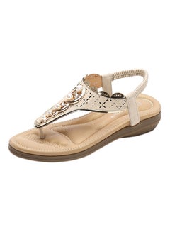 Bohemian T-strap Elastic Band Sandals White
