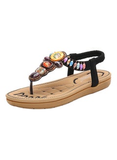 T-strap Elastic Band Sandals Black