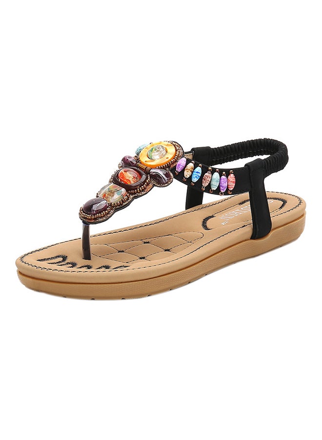Generic - T-strap Elastic Band Sandals Black - Image 1