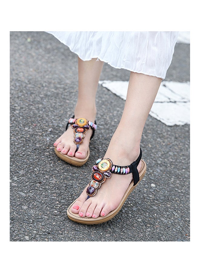 Generic - T-strap Elastic Band Sandals Black - Image 1