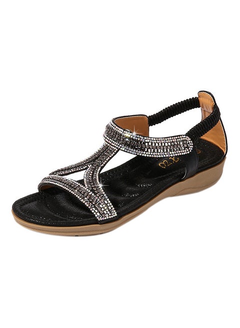 Open Teo Gladiator Elastic Band Sandals Black