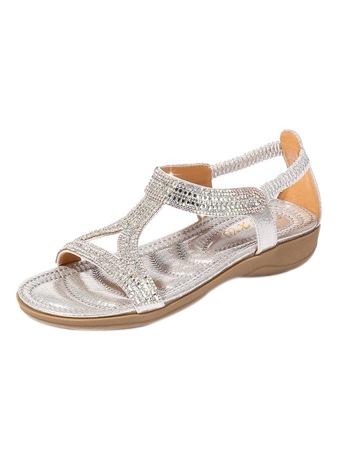 Open Teo Gladiator Elastic Band Sandals Silver  - Image 1