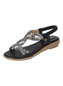 T-strap Elastic Band Sandals Black