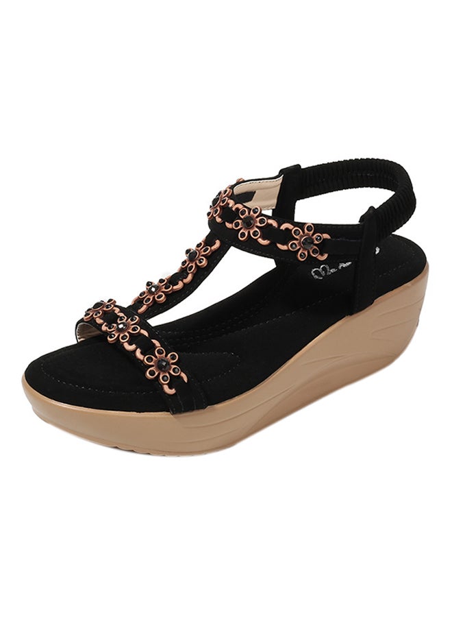 Polyurethane Wedge Elastic Band Sandals Black  - Image 1