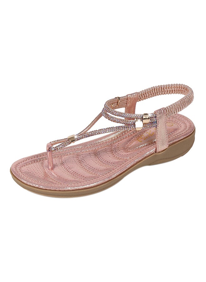 Bohemian Elastic Band Sandals Pink - Image 1