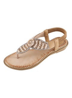 Bohemian T-strap Elastic Band Sandals Beige