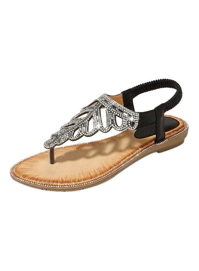 Generic - Bohemian T-strap Elastic Band Sandals Black - Image 1