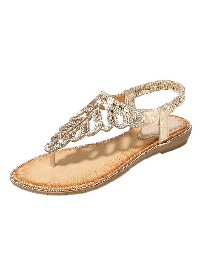 Bohemian T-strap Elastic Band Sandals Gold  - Image 1