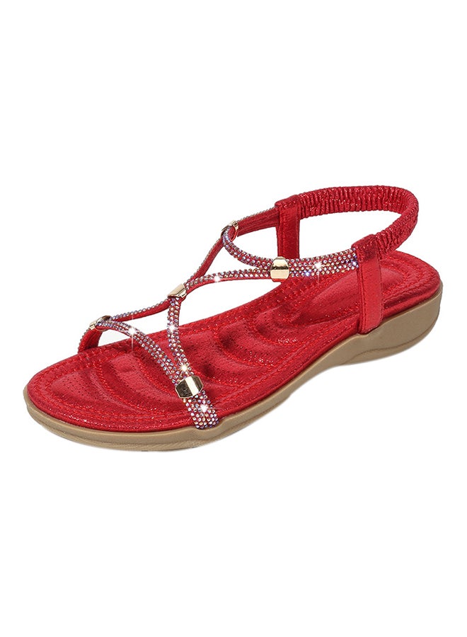 Bohemia Crystal Elastic Band Sandals Red  - Image 1