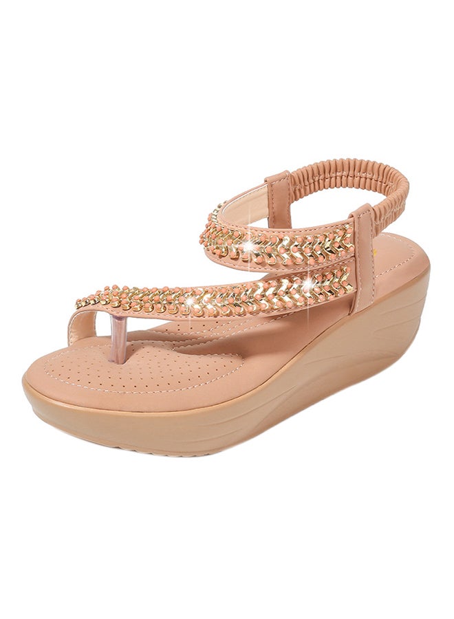 Bohemia Wedge Elastic Band Sandals Brown - Image 1
