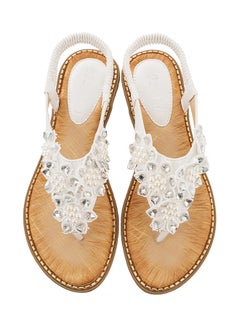 Generic Fashion Flip Flops T-strap Elastic Band Sandals White  - Image 1