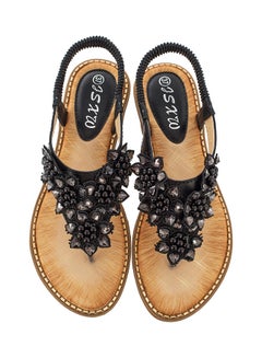 Fashion Flip Flops T-strap Elastic Band Sandals Black