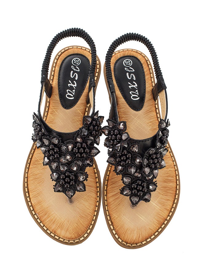Generic - Fashion Flip Flops T-strap Elastic Band Sandals Black - Image 1