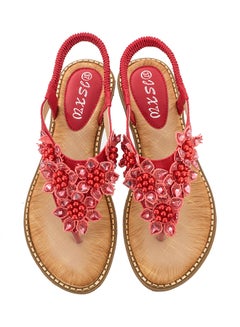 Fashion Flip Flops T-strap Elastic Band Sandals Red