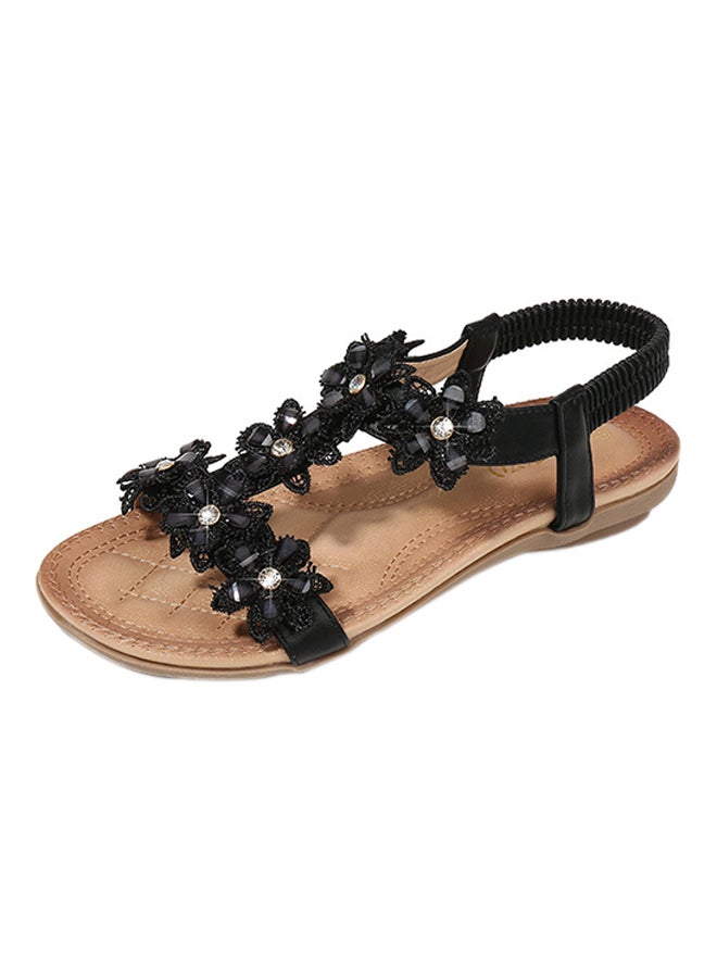 Fashion Bohemian Elastic Band Sandals Black  - Image 1