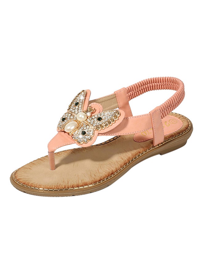 Rhinestone T-Strap Elastic Band Sandals Green - Image 1