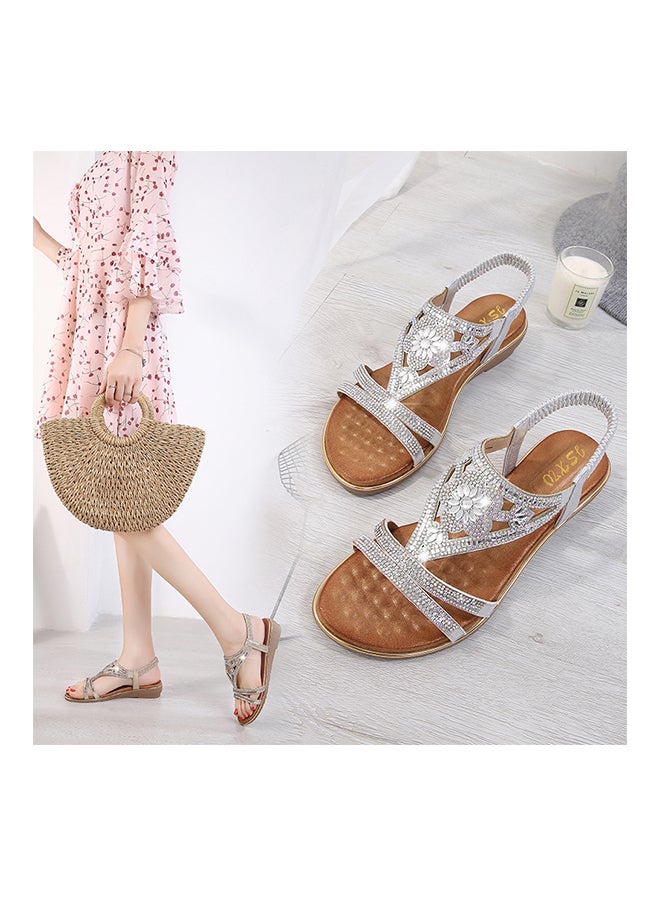 Generic - Bohemia Crystal Elastic Band Sandals Silver - Image 1