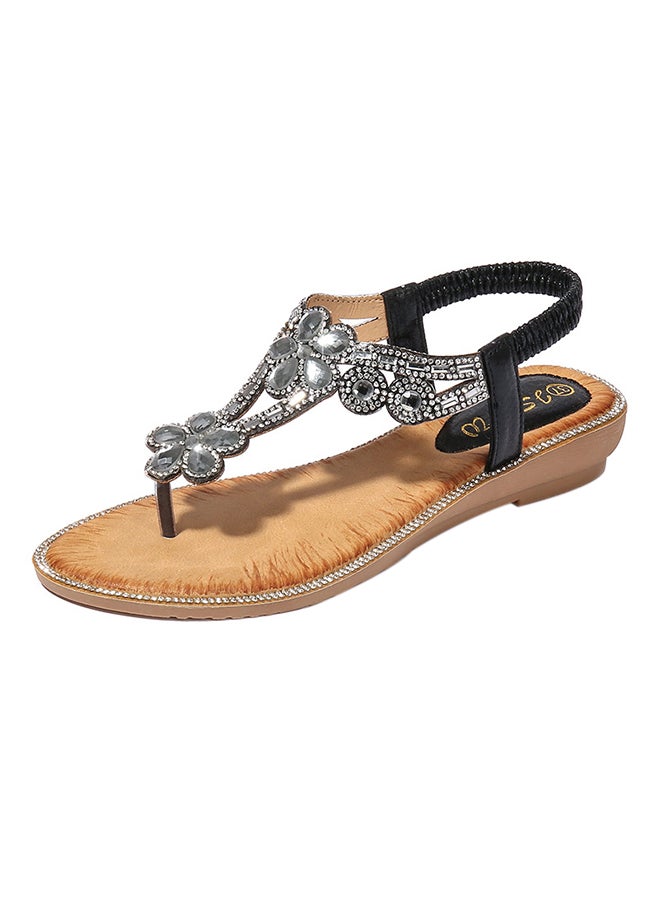 T-strap Elastic Band Sandals Black - Image 1