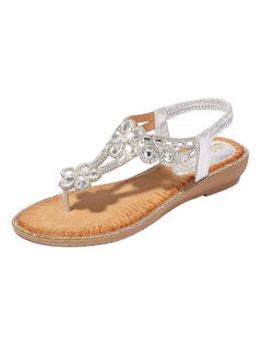 T-strap Elastic Band Sandals Silver