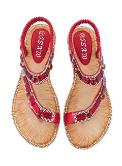 Fashion Rhinestone Thong Flat Elastic Band Sandals Red