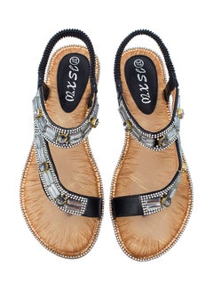 Fashion Rhinestone Thong Flat Elastic Band Sandals Green