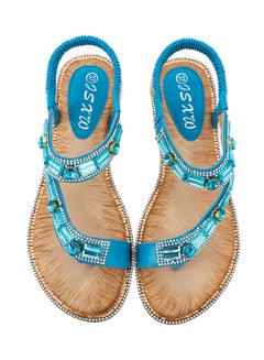 Fashion Rhinestone Thong Flat Elastic Band Sandals Green